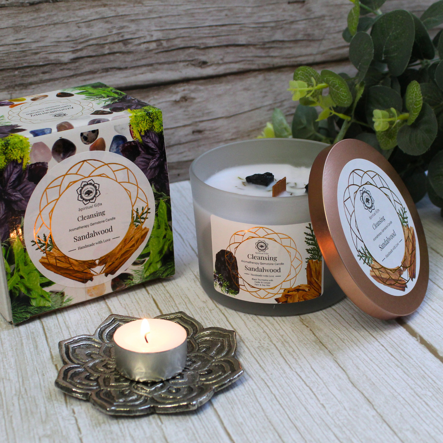 Cleansing Aromatherapy Gemstone Candle – Sandalwood