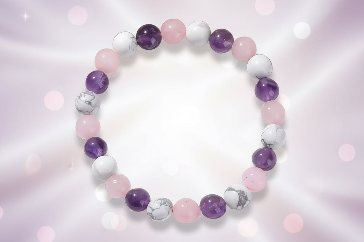Schlaf Harmonie Armband – Amethyst, Rosenquarz & Howlith