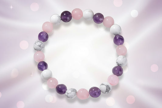 Schlaf Harmonie Armband – Amethyst, Rosenquarz & Howlith