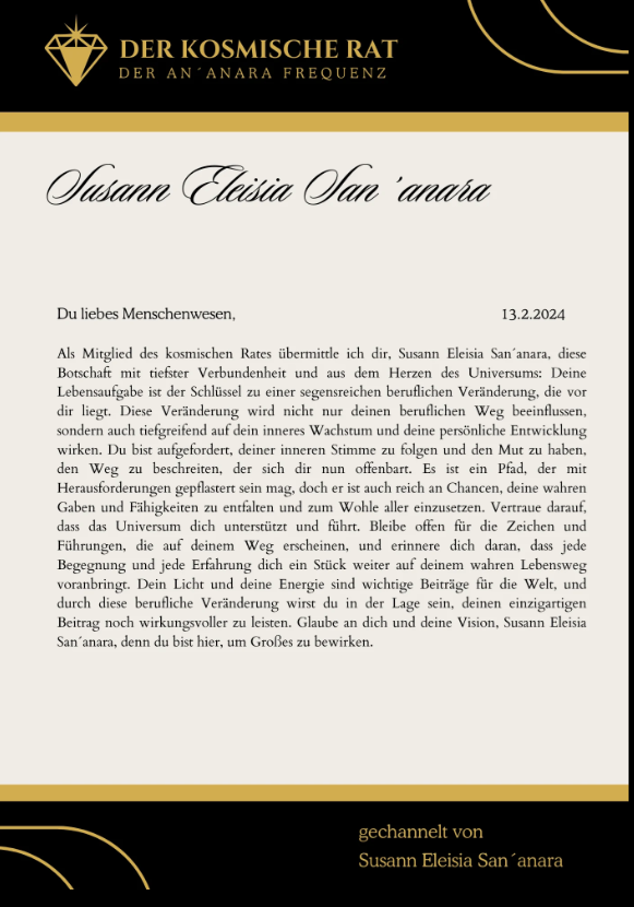 Botschaft des kosmischen Rates der An´anara Frequenz